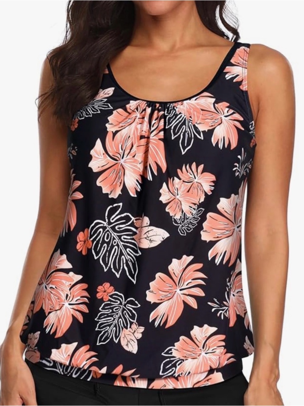 A41 Aqua eve Women's Tankini Blouson Swim Tank Medium Top NWT Black
